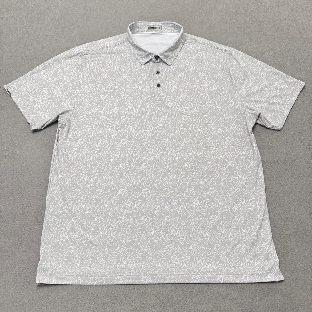 Linksoul Polo Shirt Mens XL Gray Floral Polyester Spandex Golf